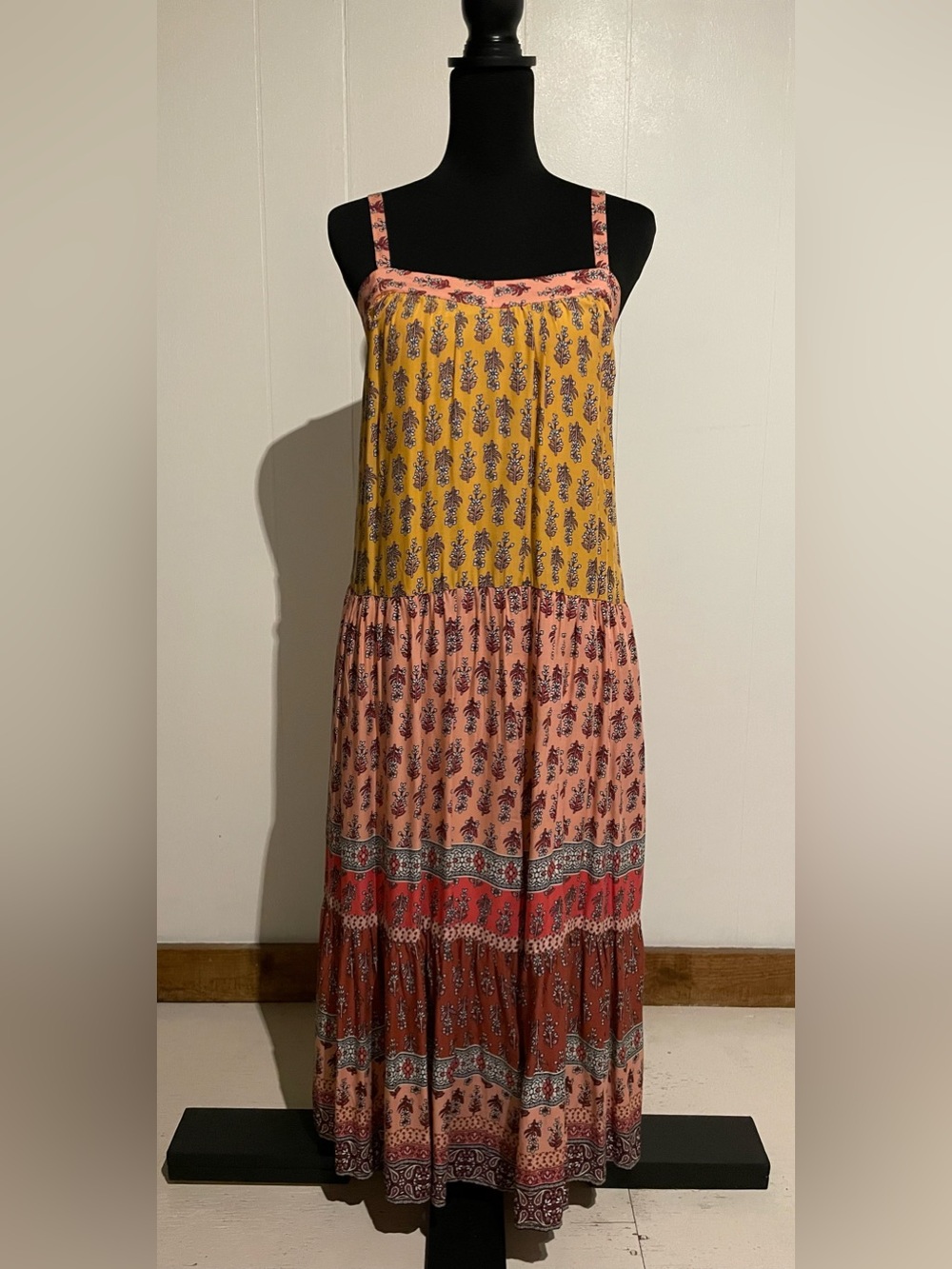 Knox Rose Yellow and Pink Boho Tiered Maxi Dress